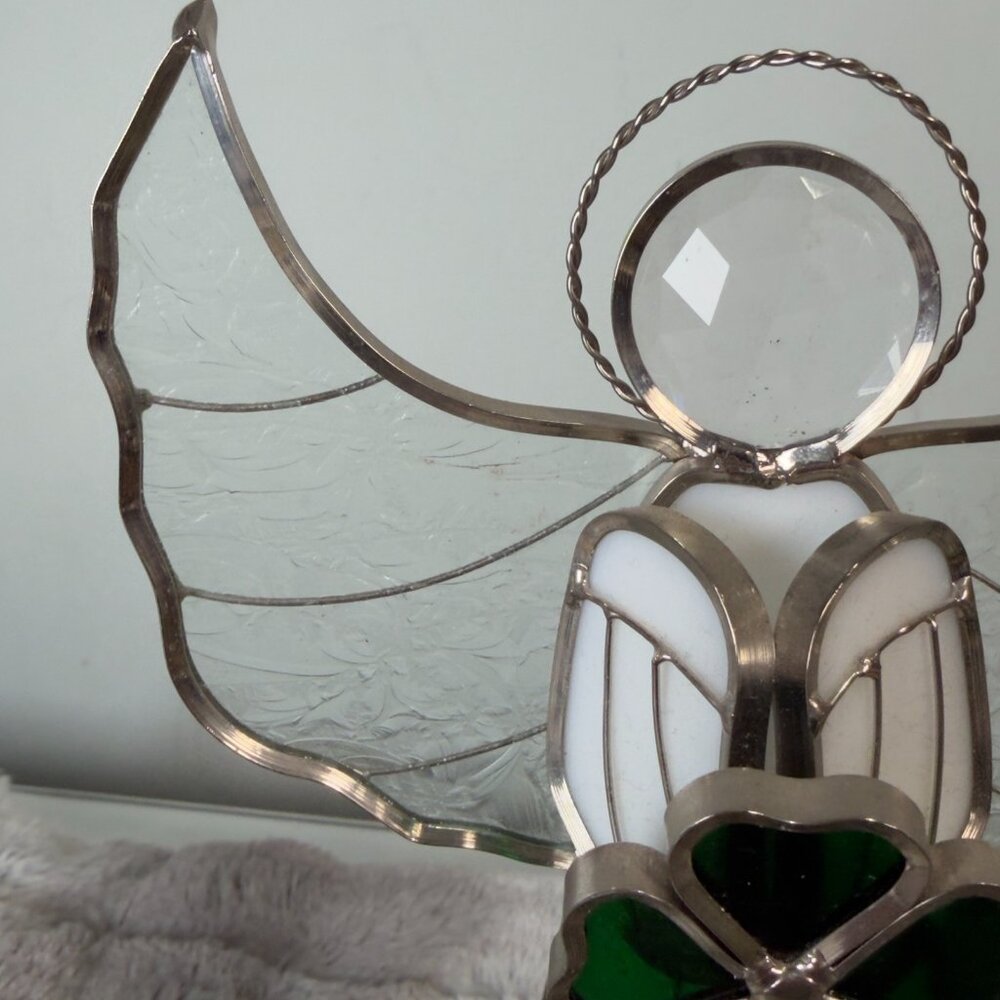 Stained Glass Green Clove St Patricks Day Angel Standing Figurine Sun Catcher - Picture 4 of 14